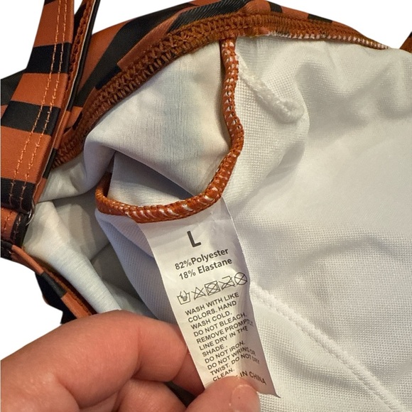 Orange and Black Geometric One-Piece Swimsuit - Picture 4 of 5